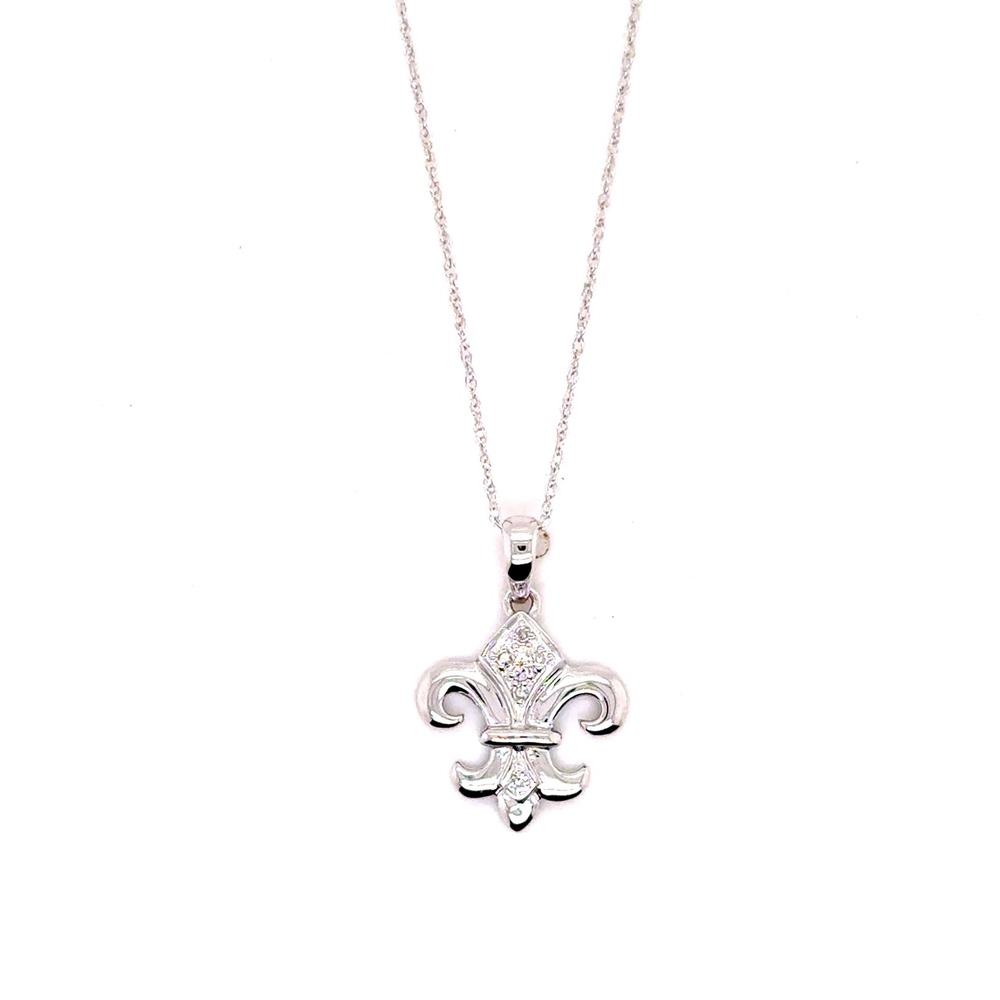 10k White Gold Fleur de Lis Pendant Necklace 18 Inch Delicate Chain 1.6g